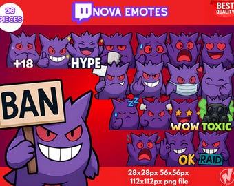 Gengar Twitch Emotes, Chibi Streamer Emote Pack, Cute Streaming Emotes for Twitch, Discord, Digital Download, Static Streamer Emotes, Stream
