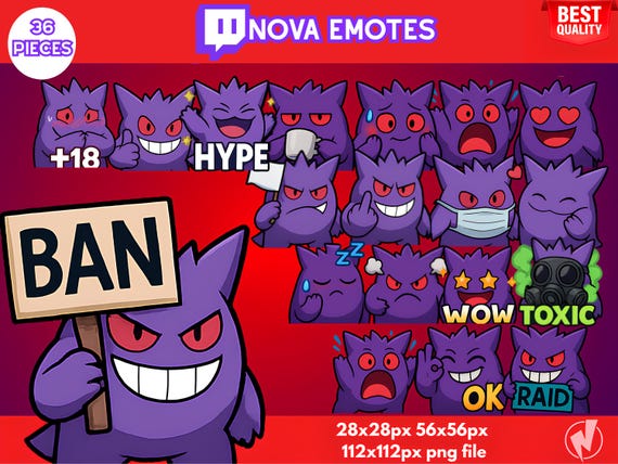 Gengar Twitch Emotes, Chibi Streamer Emote Pack, Cute Streaming Emotes for Twitch, Discord, Digital Download, Static Streamer Emotes, Stream