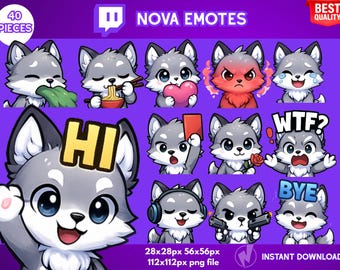 Emotes de Chibi Wolf para Twitch / Paquete de emoticonos kawaii para streamers / Emojis de streaming para Twitch, Discord y Kick / Paquete PNG de descarga instantánea