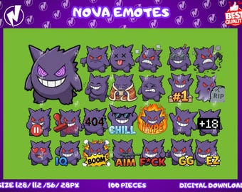 Paquete de emoticonos Gengar, paquete para streamers, emoticonos Chibi para Twitch, Discord, Kick, paquete de emojis para streamers, estático, descargas digitales de emoticonos