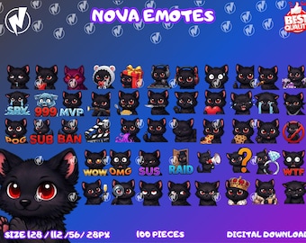 Paquete de emoticonos Lobo Negro, emoticonos PNG para Twitch, emoticonos para Discord, emoji de lobo chibi para streamers, emoticonos de patada, emoticonos PNG estáticos, descargas instantáneas