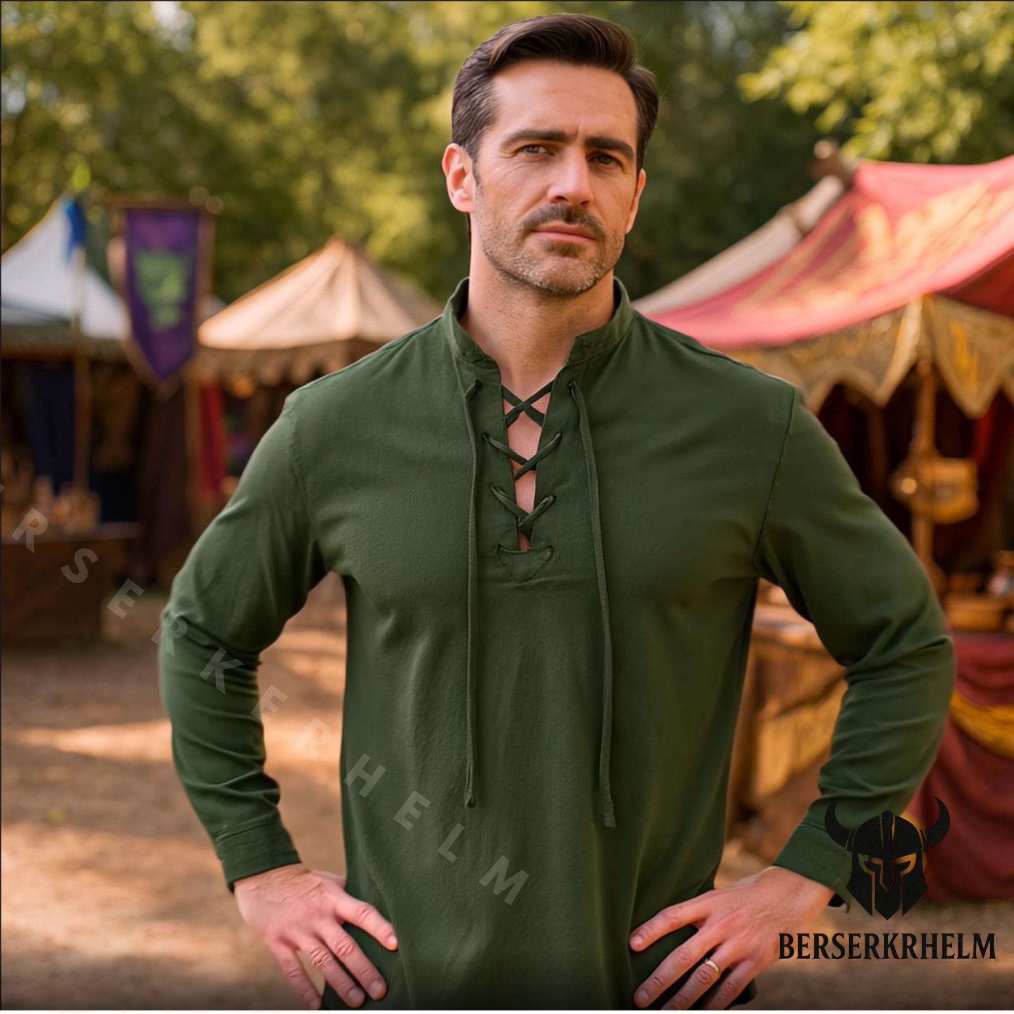 medieval dress shirts men Men's Laced Collar Medieval Shirt - Natural, size: Large