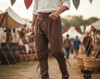 Medieval Viking Pants for Men – Linen Cotton Renaissance Trousers, LARP Costume, Viking Clothing, Fantasy Fair Pants