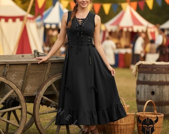 Renaissance Corset Dress for Women – Medieval LARP Gown, Fantasy Festival Costume, Vintage Lace-Up Maxi Dress