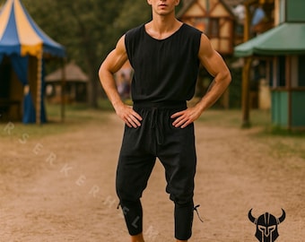 Medieval Viking Pirate Pants Linen Drawstring Cosplay Trousers for LARP and Renaissance