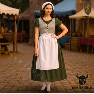 Women’s Medieval LARP Dress with Apron and Vest Renaissance Cosplay Costume