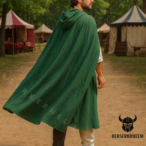 Medieval Hooded Cape Cloak: Linen Cotton Renaissance Costume