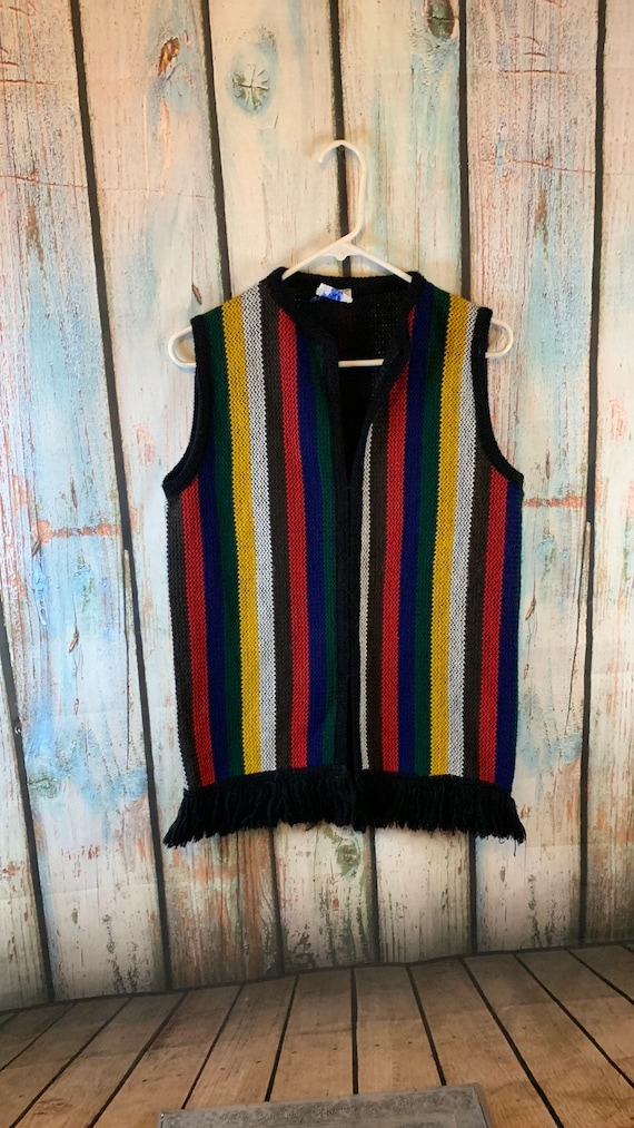 Vintage Sears Multi-Color Striped Knit Vest with F