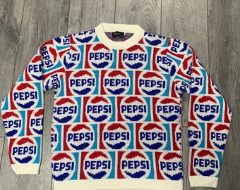 Vintage 60’s Pepsi Imperial 100% Pure Acrylic Knit Logo Sweater Size L