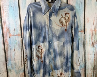 Vintage 70’s Chemise Et Cie Moon Shadows Velour Stretchy Print Shirt