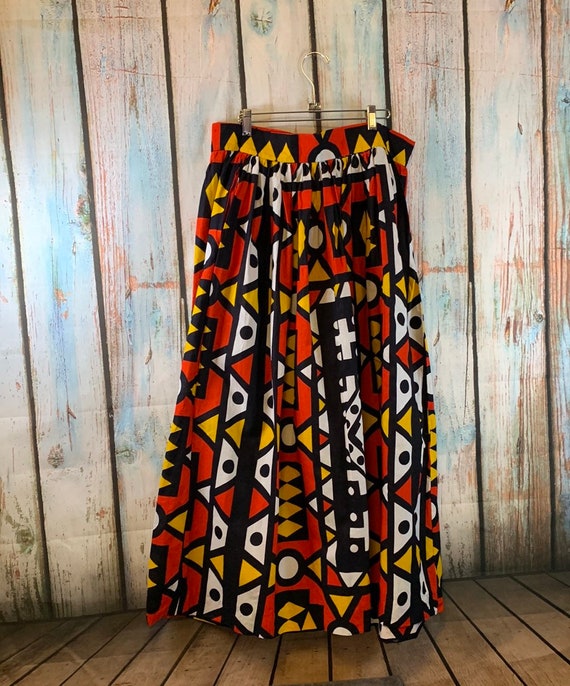 Vintage Full Circle Skirt with Colorful Geometric 