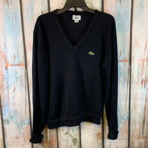 Vintage Lacoste Black Knit V-Neck Sweater Size M