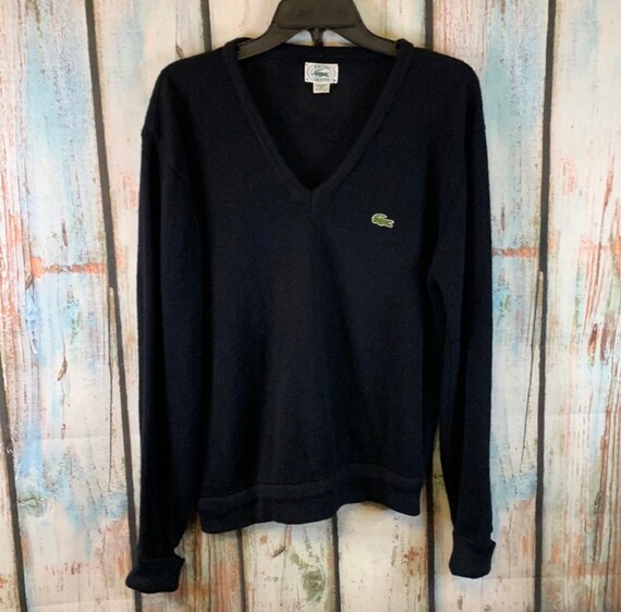 Vintage Lacoste Black Knit V-Neck Sweater Size M - image 1