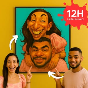 Custom Funny Couple Caricature Portrait – Transform Your Photo into Hilarious Art - Digital Download Gift for Couples