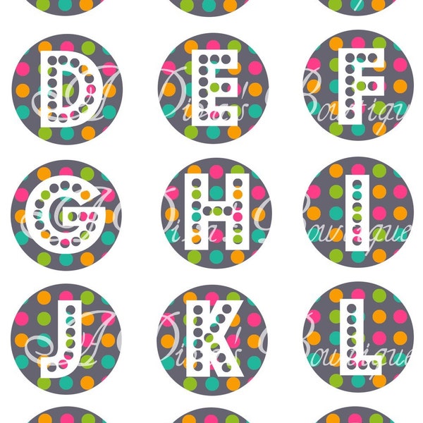 igital Bottle Cap Images  Gray Polka Dot Alphabet  4 X 6  1 Ich Circles  Buy 3 Get 1 Free  Great for Bottle Cap Jewely and Hair Bows