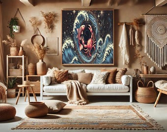 Cosmic Harmony – Cancer & Pisces Wall Art | Spiritual Zodiac Decor Zodiac Love Story in the Stars
