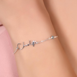 Name Birthstone Bracelet, Custom Birthstone Bracelet,  Custom Name Bracelet Sterling Silver, Personalized Initial Bracelet for Women