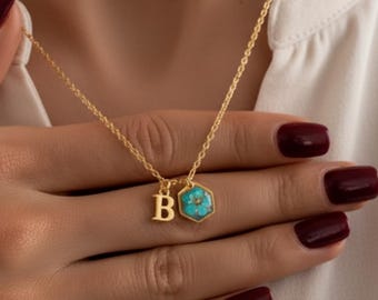 Personalized Birth Flower Hexagon Necklace, Real Birthflower Necklace, Pressed Dried Birthflower Necklace, Gift for Her, Valentines Day Gift