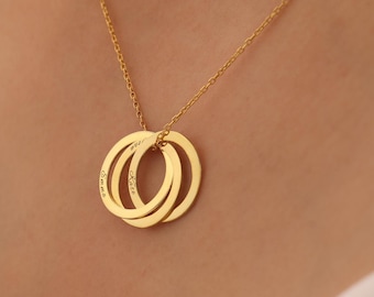 Multiple Linked Ring Necklace, Family Name Necklace, Personalized Interlocking Circle Kids Name Necklace, Gifts for Grandma, Xmas Gift