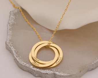 Multiple Linked Ring Necklace, Family Name Necklace, Personalized Interlocking Circle Kids Name Necklace, Gifts for Grandma, Xmas Gift