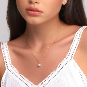 Tiny Freshwater Pearl Necklace, Double Layer Pearl Necklace, Gold Pearl Drop Necklace, Minimalist Necklace, Wedding Jewelry, Bridesmaid Gift