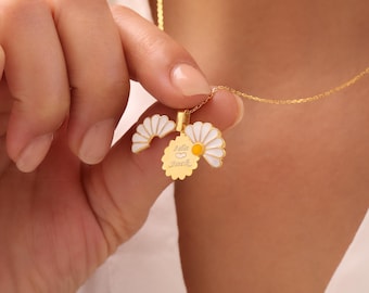 Collar de margaritas personalizado, delicado collar con nombre oculto, collar de flores con mensaje secreto personalizado, joyería con mensaje romántico, regalo de San Valentín