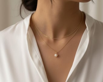 Minimalist Freshwater Pearl Necklace, 925 Sterling Silver Wedding Jewelry for Woman, Dainty Bridesmaid Gifts, Gift for Her, Bride Gift