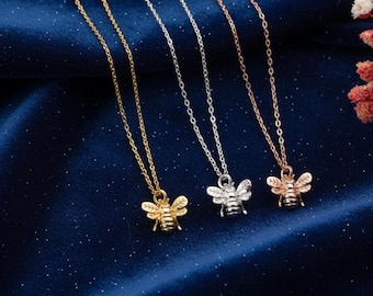 14K Gold Bee Necklace, Gold Bee Dainty Necklace, Sterling Silver Bee Jewelry, Gift for Her 14k Gold Necklace, Bee Lover Gift, Christmas Gift