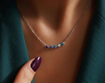 Dainty Birthstone Necklace for Grandma, Personalized Gemstone Pendant for Women, Christmas Jewelry Gifts for Mama, Christmas Gift for Mama