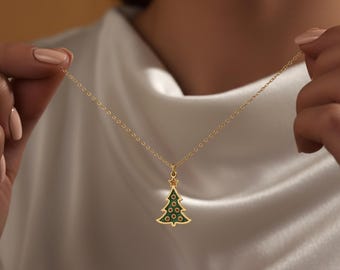 14k Gold Tiny Christmas Tree Necklace, Custom Tree Necklace for Her, Christmas Tree Pendant, Christmas Jewelry Gift, Xmas Gift for Daughter