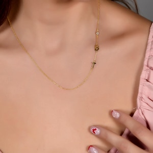 Sideways Initial Birthstone Necklace Dainty Gemstone Letter Necklace Personalized Birthday Gifts Custom Graduate Gift for Her, Gift for Mom