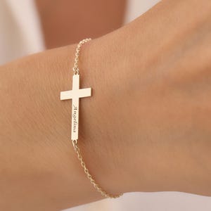 Custom Name and Cross Bracelet, Cross Name Bracelet, Personalized Christian Jewelry, Gift for Her, Religious Keepsake, Mother&#39;s Day Gift
