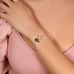 Cat Bracelet Women Personalized Cat Head Bracelet with Initial and Birthstone Bracelet Custom Initial Bracelet Cat Lover Gift Women