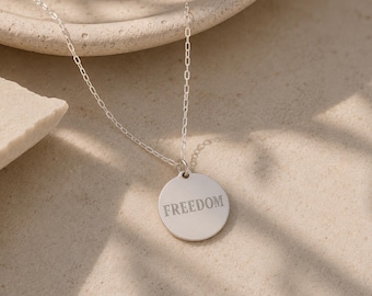 Freedom Necklace, 14K Gold Freedom Necklace, Sterling Silver Freedom Jewelry, Freedom Pendant
