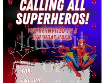 Spiderman inspired Birthday Party Invitation | Printable Superhero Invite | Instant Download