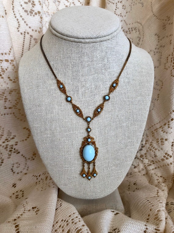 Beautiful Victorian Pale Blue Pendant Necklace, Vi