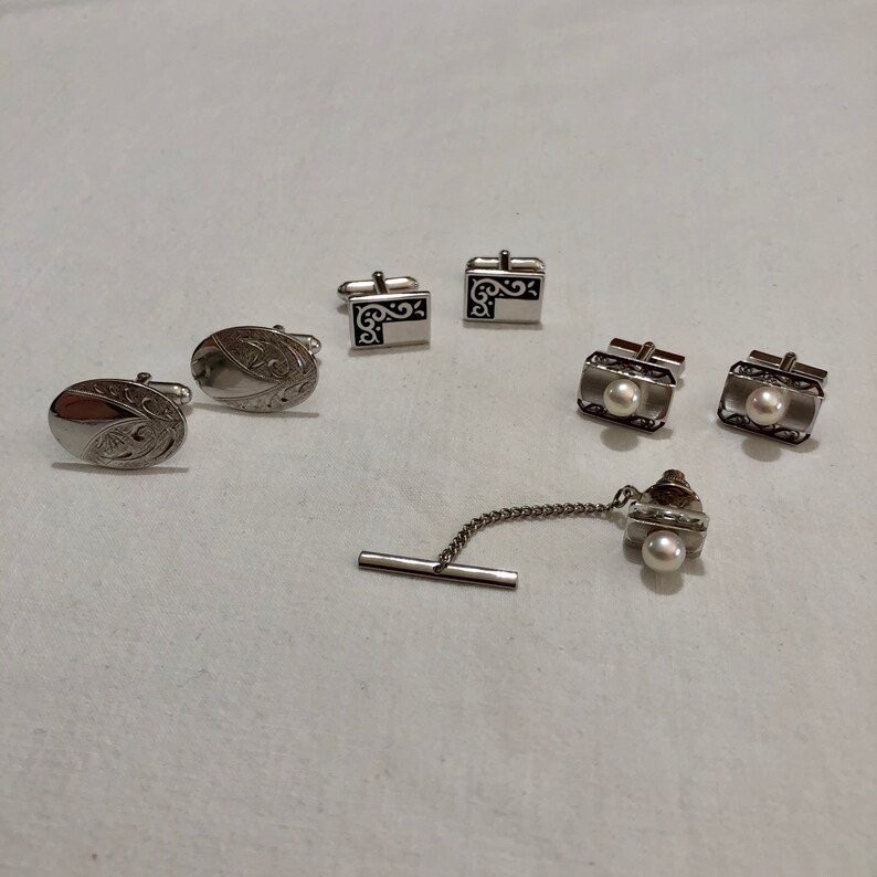 Cuff Links and Tie Tack Lot Lot of 3 Sets of Cuff Links Vintage Cuff Links