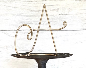 Gold Metal Letter A - 4 1/2”, Wire Initial, Wire Calligraphy Letters,  Office Decor, Shelf Decor, Mantle Decor, Nursery Decor, Wedding Decor