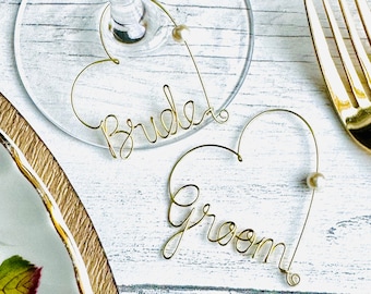 Bride and Groom Wine Glass Charm set of two, Gift for newlyweds