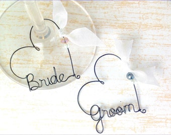 Personalized Engagement Gift,  Bride and Groom Gift, Personalized Wedding Favors,  Personalized Wine Glass Charms