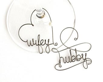 Hubby and Wifey Wine Glass Charms Gift for the Couple