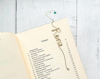 Personalized Wire Name Bookmark – Custom Bead and Topper, Gold, Silver or Black Wire, Gift for Book Lovers