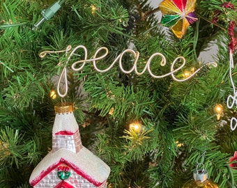 Personalized Christmas Ornament, Handmade Holiday Decoration, Custom Name Ornament, Wire Name Ornament, Peace Christmas tree decoration