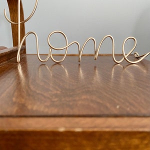 Unique 4 tall Gold wire home sign, Gold home shelf decor, Metal home sign image 3