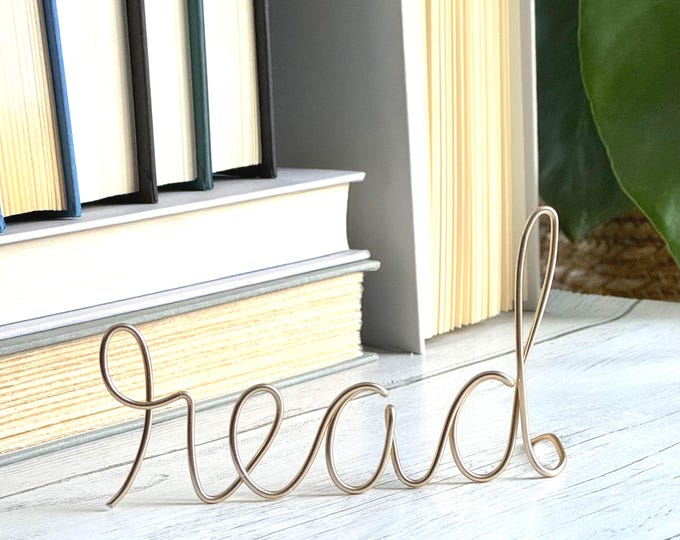 Featured listing image: Handmade Wire Read Sign – Freestanding Word Art in Black, Gold, or Silver | Bookshelf or Desk Decor | Book Lover Gift, Literary Accent