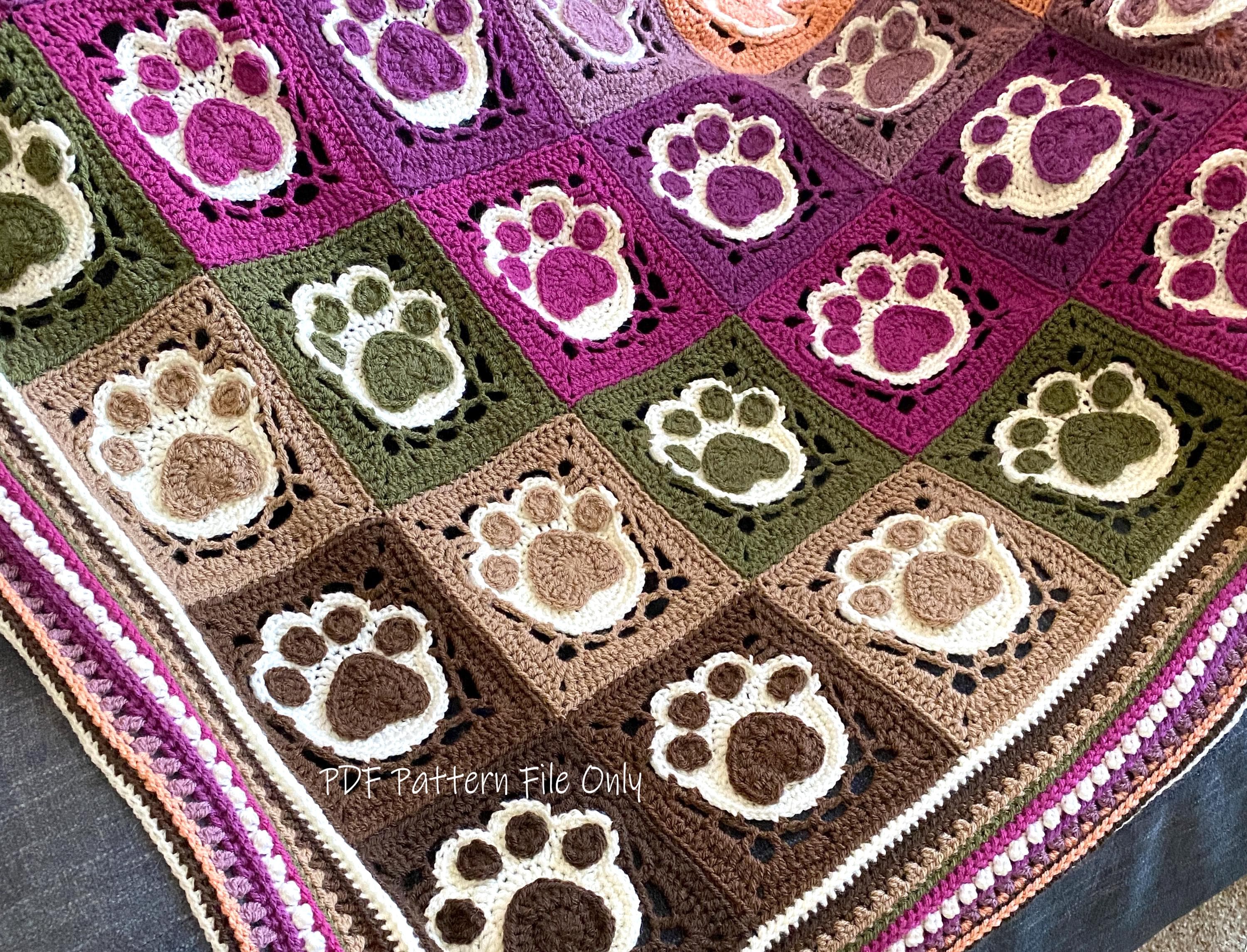 Cat and Dog Paw Print Granny Square Afghan Blanket Crochet Pattern - Etsy