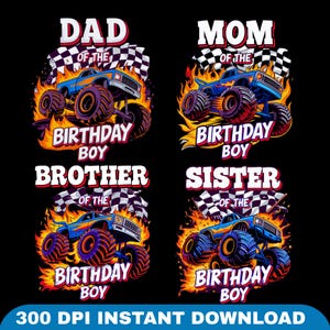 Monstertruck Familie Geburtstag PNG, Birthday Boy Clipart, Sublimationsdesign (digitaler Download)