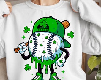 St Patricks Day Baseball PNG, Shamrock Drip Design (Digital Download)