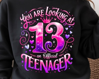 公式ティーンエイジャー13歳の誕生日PNGクリップアート、ティーンガールシャツデザイン（デジタルダウンロード）