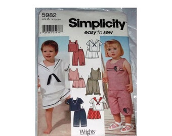 Simplicity Pattern 5982 Toddlers' Shorts in Two Lengths and Tops, Size 1/2-1-2-3 NIP